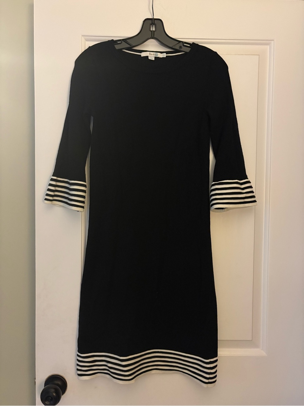 Boden Black Shift Dress with White Stripe Trim